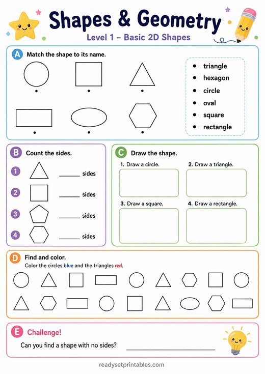 Shapes & Geometry Worksheets