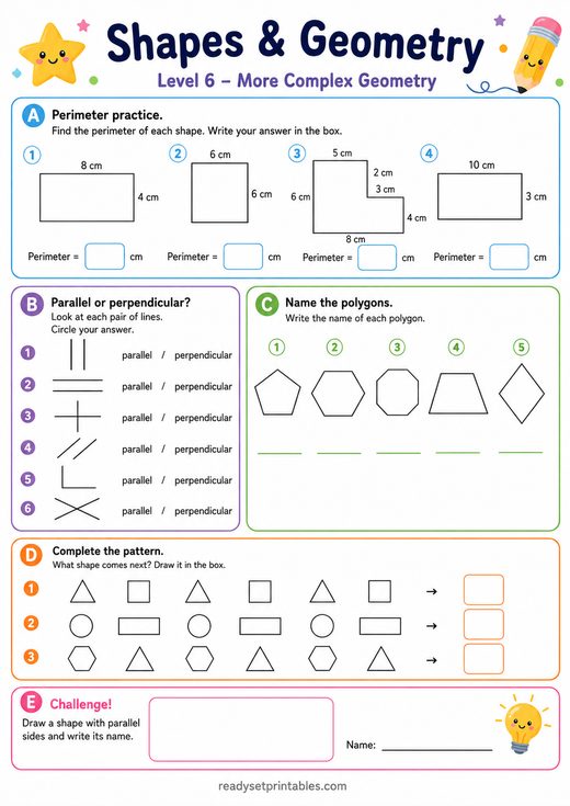Advanced Geometry Perimeter Worksheet — printable Shapes & Geometry math worksheet