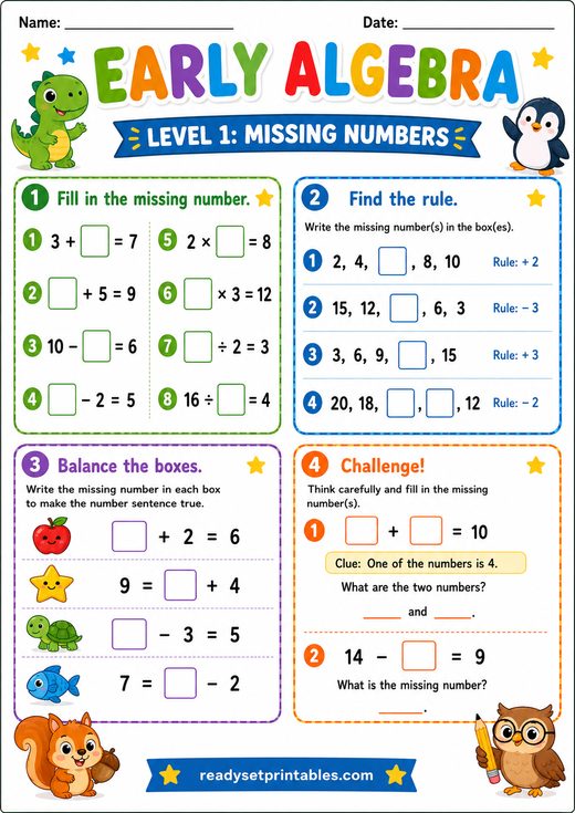 Early Algebra Worksheets