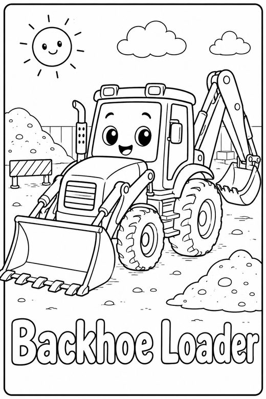 backhoe loader coloring page — free printable coloring sheet for kids