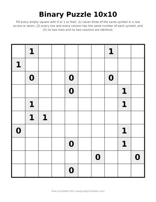 Binary Puzzles 10x10 Hard 03