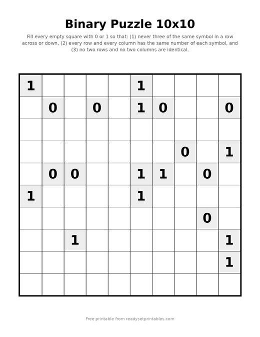 Binary Puzzles 10x10 Hard 04