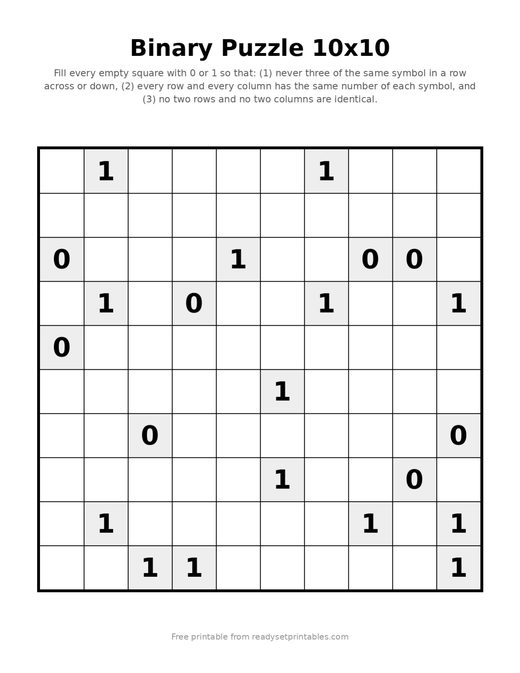 Binary Puzzles 10x10 Hard 05