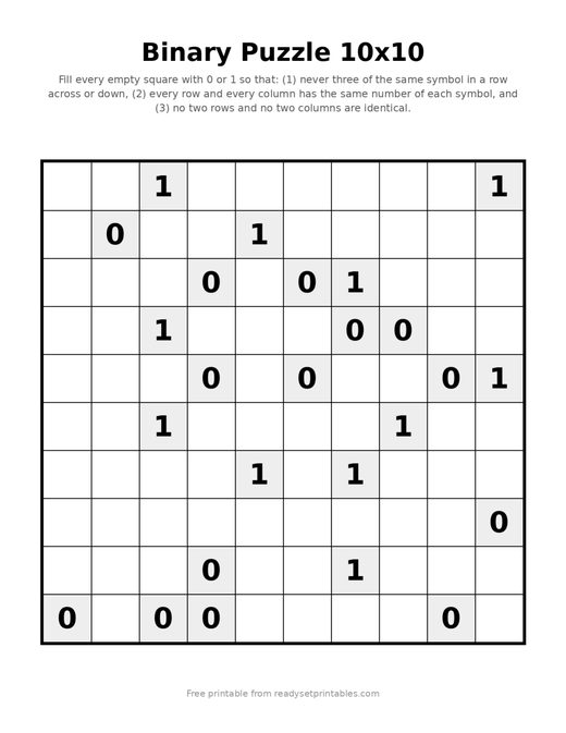 Binary Puzzles 10x10 Hard 08