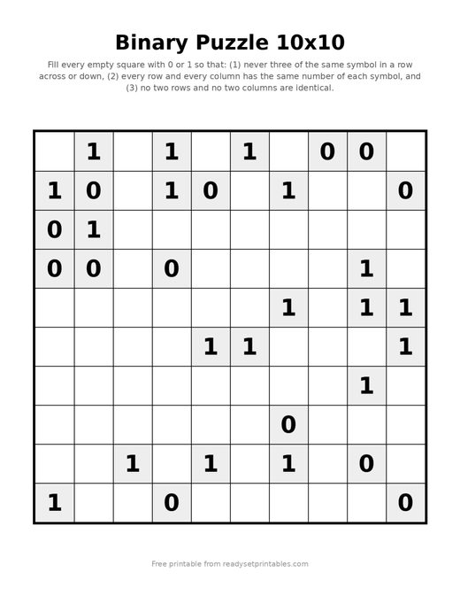 Binary Puzzles 10x10 Medium 05