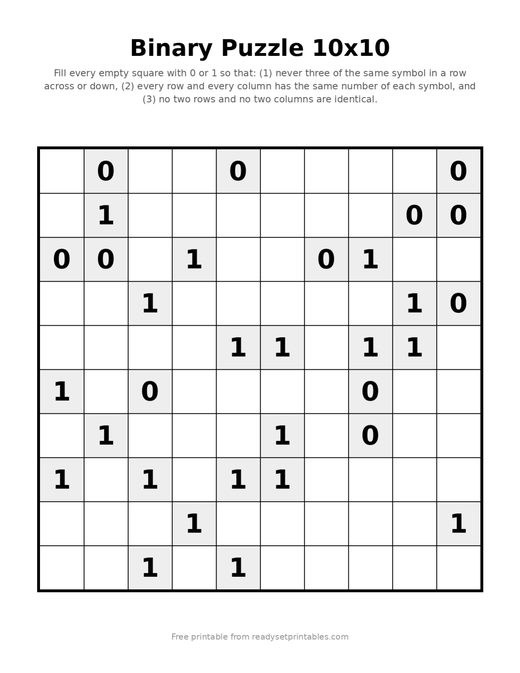 Binary Puzzles 10x10 Medium 06