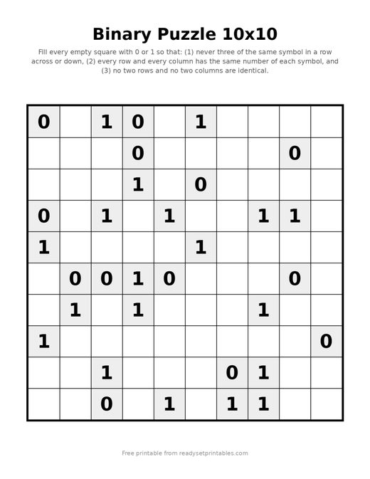 Binary Puzzles 10x10 Medium 08