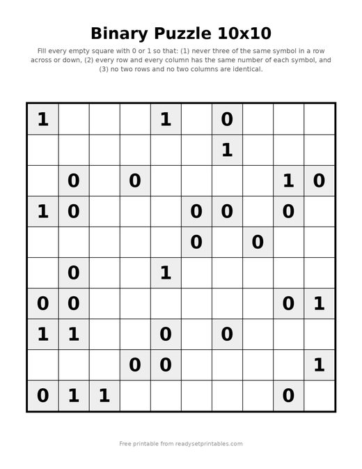 Binary Puzzles 10x10 Medium 09