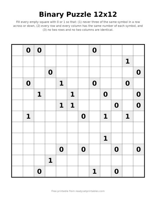 Binary Puzzles 12x12 Hard 02
