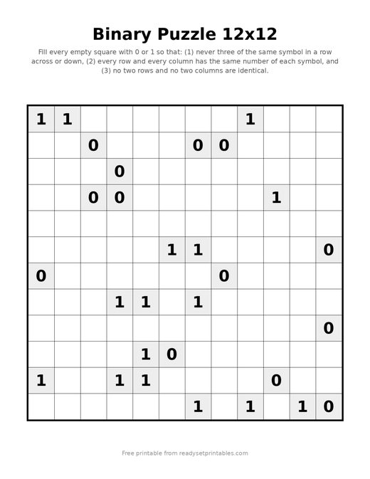 Binary Puzzles 12x12 Hard 03