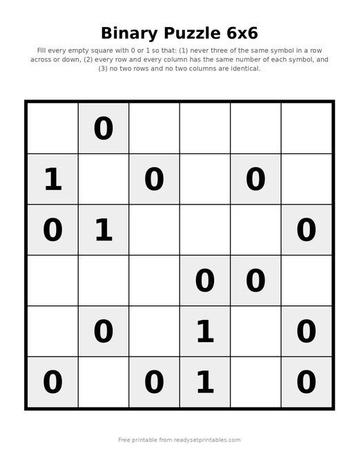 Binary Puzzles 6x6 Easy 09