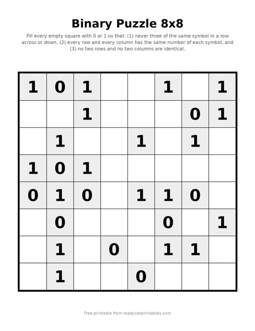 Binary Puzzles 8x8 Easy 02