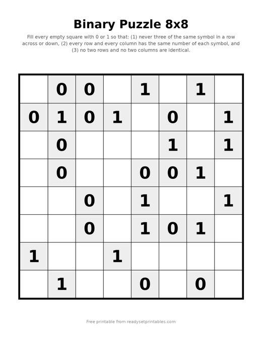 Binary Puzzles 8x8 Easy 03