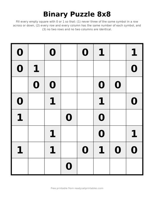 Binary Puzzles 8x8 Easy 04