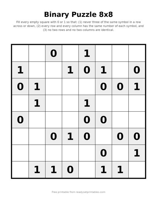 Binary Puzzles 8x8 Easy 06