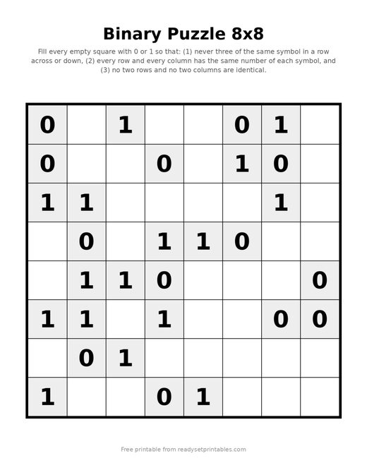 Binary Puzzles 8x8 Easy 07