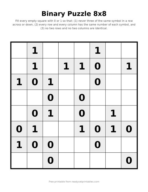 Binary Puzzles 8x8 Easy 09