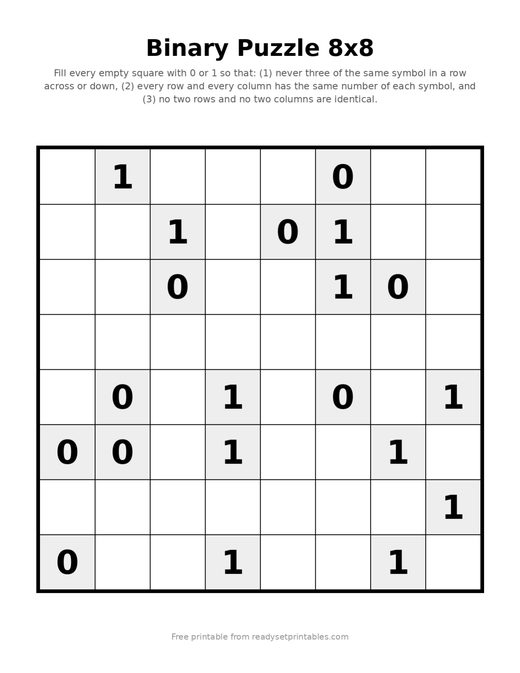 Binary Puzzles 8x8 Medium 03