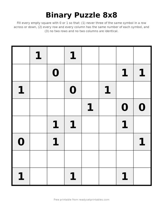 Binary Puzzles 8x8 Medium 04