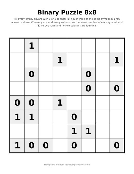 Binary Puzzles 8x8 Medium 08
