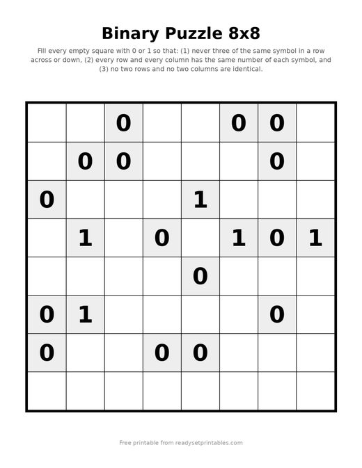 Binary Puzzles 8x8 Medium 09
