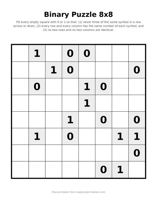 Binary Puzzles 8x8 Medium 10