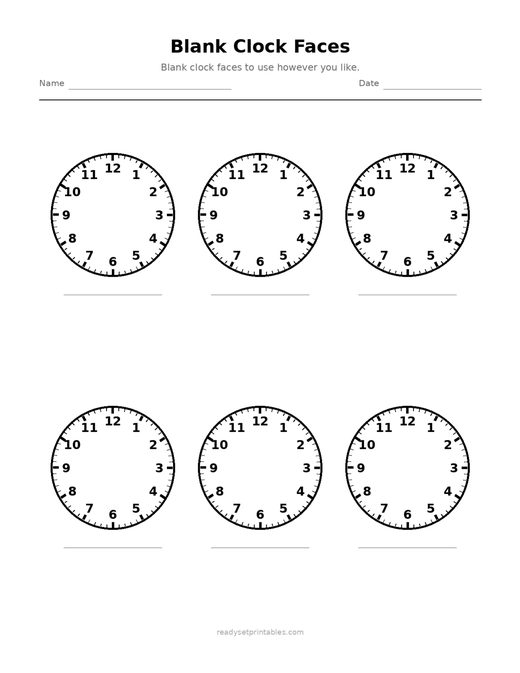 Blank Clock Faces 05 — printable Telling Time math worksheet