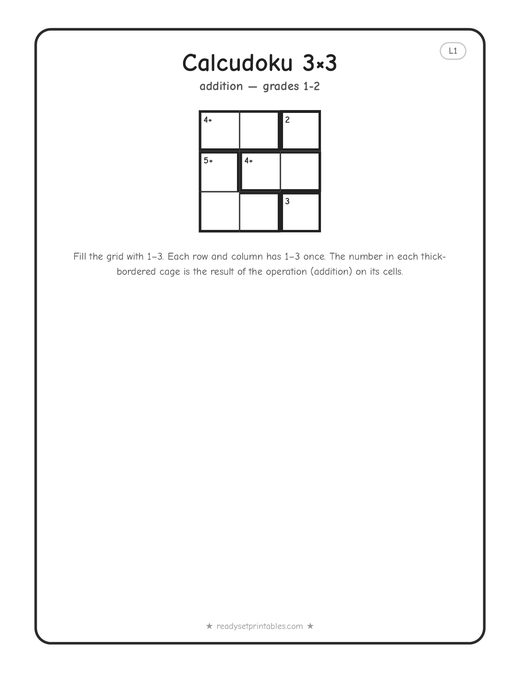3x3 easy Calcudoku puzzle number 2 — free printable logic puzzle