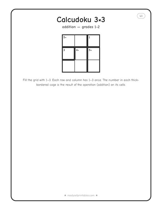 3x3 easy Calcudoku puzzle number 3 — free printable logic puzzle