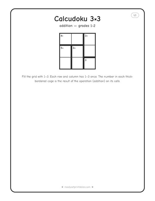 3x3 easy Calcudoku puzzle number 6 — free printable logic puzzle