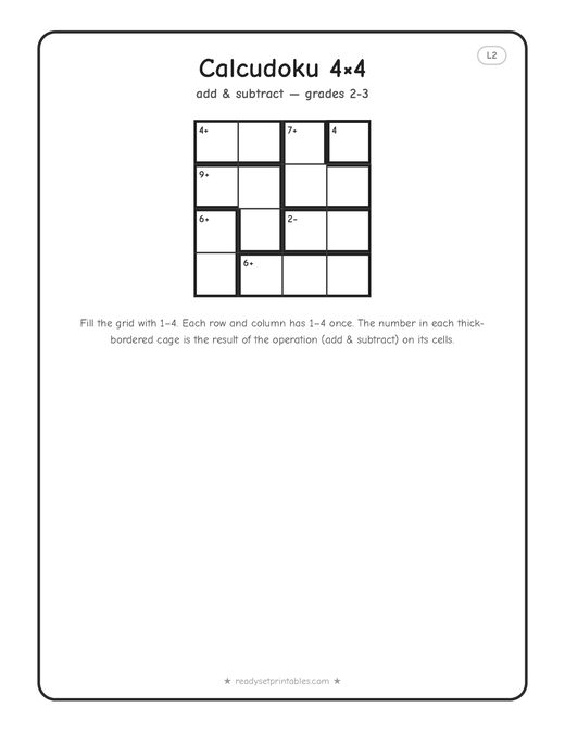 4x4 easy Calcudoku puzzle number 3 — free printable logic puzzle