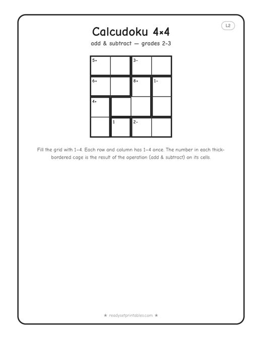 4x4 easy Calcudoku puzzle number 5 — free printable logic puzzle