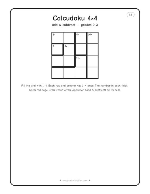 4x4 easy Calcudoku puzzle number 6 — free printable logic puzzle