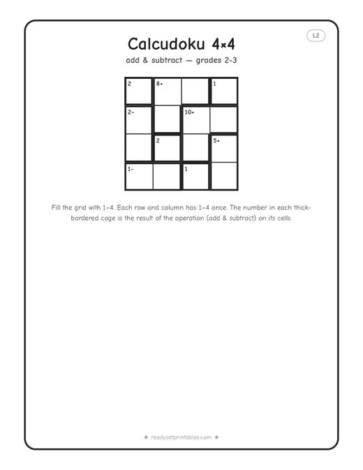 4x4 easy Calcudoku puzzle number 7 — free printable logic puzzle
