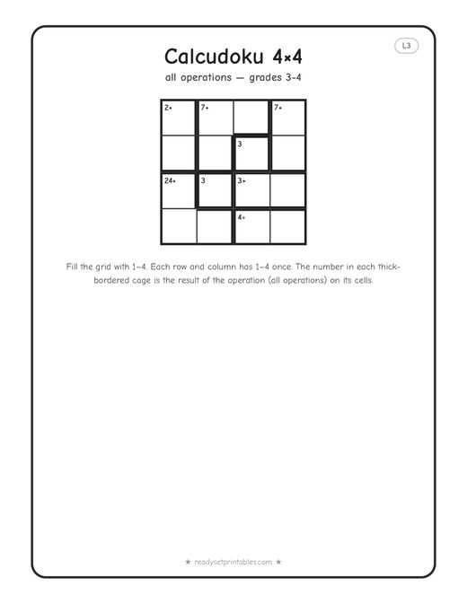 4x4 medium Calcudoku puzzle number 2 — free printable logic puzzle