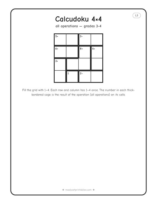4x4 medium Calcudoku puzzle number 5 — free printable logic puzzle