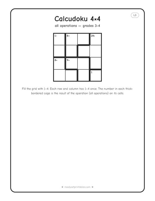 4x4 medium Calcudoku puzzle number 6 — free printable logic puzzle