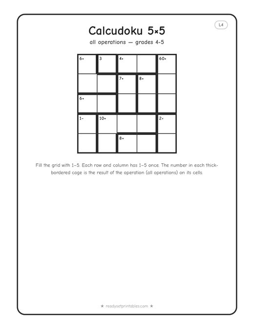 5x5 hard Calcudoku puzzle number 3 — free printable logic puzzle