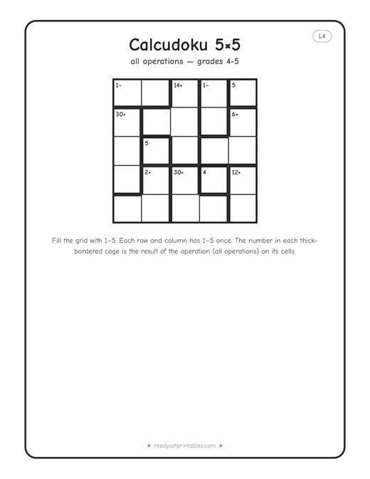 5x5 hard Calcudoku puzzle number 6 — free printable logic puzzle