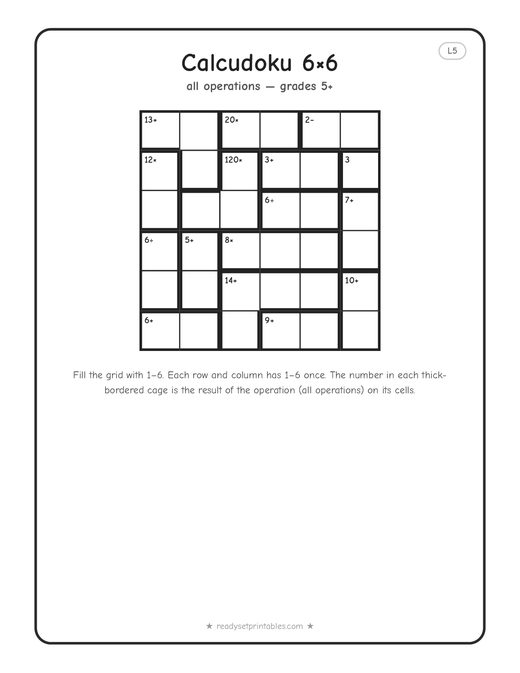 Calcudoku — 6x6 grid