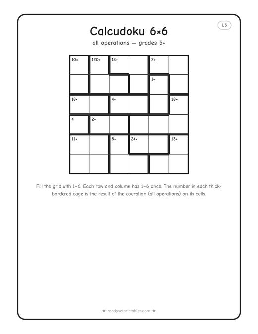 6x6 expert Calcudoku puzzle number 2 — free printable logic puzzle