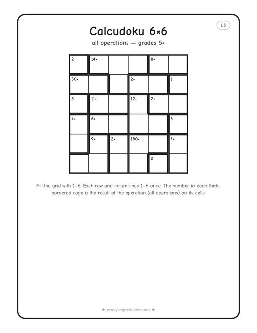 6x6 expert Calcudoku puzzle number 4 — free printable logic puzzle