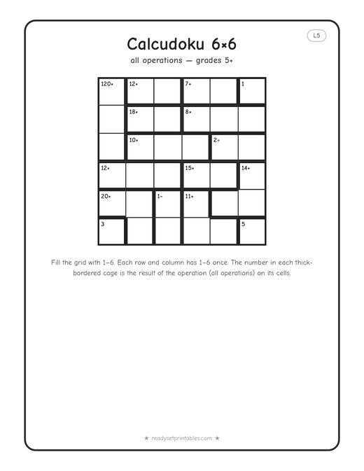 6x6 expert Calcudoku puzzle number 7 — free printable logic puzzle