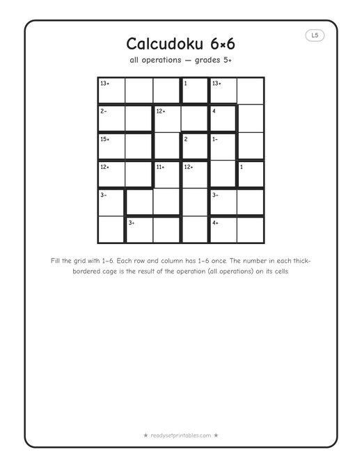 6x6 expert Calcudoku puzzle number 8 — free printable logic puzzle