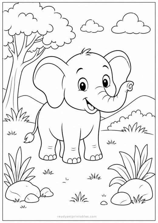 cartoon elephant coloring page — free printable coloring sheet for kids