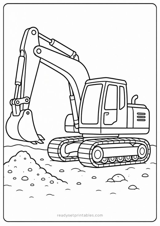 cartoon excavator coloring page — free printable coloring sheet for kids
