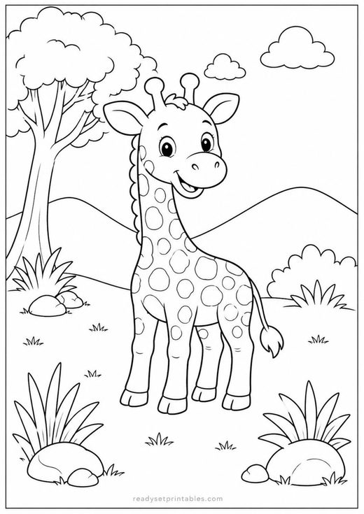 cartoon giraffe coloring page — free printable coloring sheet for kids