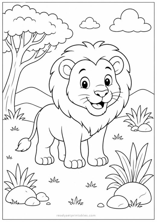 cartoon lion coloring page — free printable coloring sheet for kids
