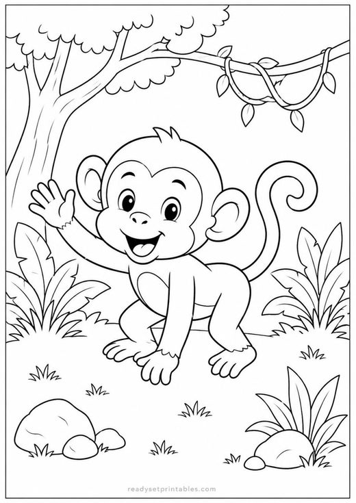 cartoon monkey coloring page — free printable coloring sheet for kids