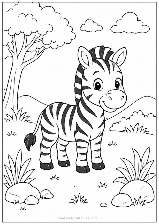 cartoon zebra coloring page — free printable coloring sheet for kids
